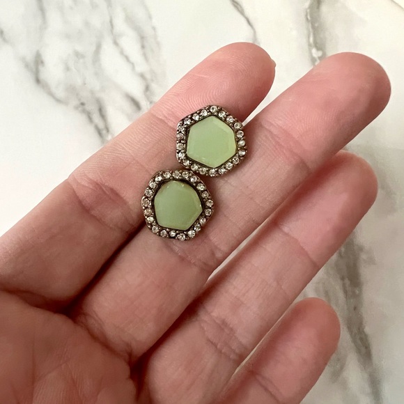 NWT Gold Plated Jade Studs with Rhinestone Setting - Picture 3 of 10